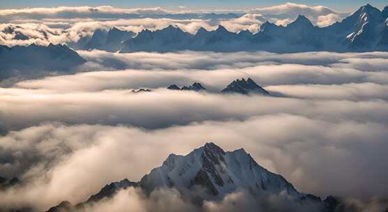 雪山云雾阳光山峰云海日出自然生态环境风景