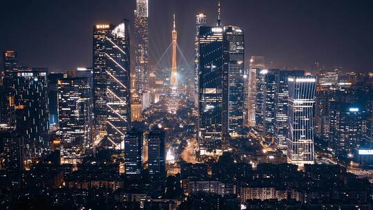 广州珠江新城CBD灯光秀夜景航拍