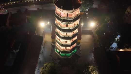 安庆迎江寺振风塔夜景灯光航拍