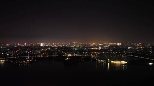 城市夜景航拍夜晚小区建筑泉州丰泽西湖夜景