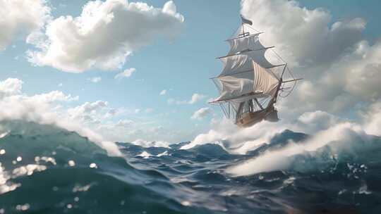 扬帆起航乘风破浪大海帆船航行海洋