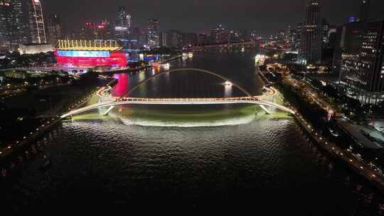 广州大桥海心桥夜景航拍车流交通广州大道夜