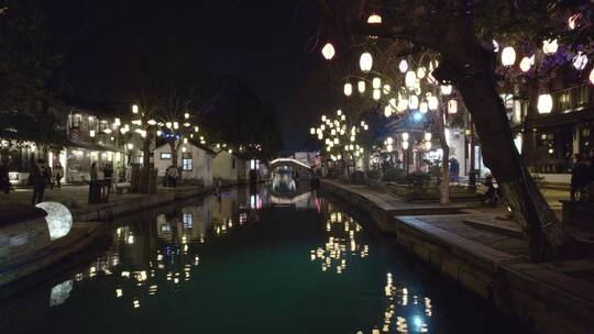 周庄古镇夜景航拍原素材（苏州昆山）