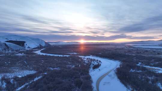 内蒙古扎敦河湿地雪景视频素材模板下载