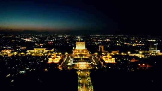 山东东营市政府夜景灯光航拍