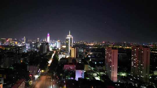 航拍山东济南老城区城市夜景