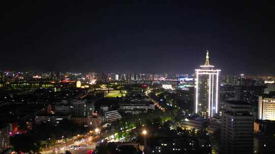 航拍山东济南老城区城市夜景