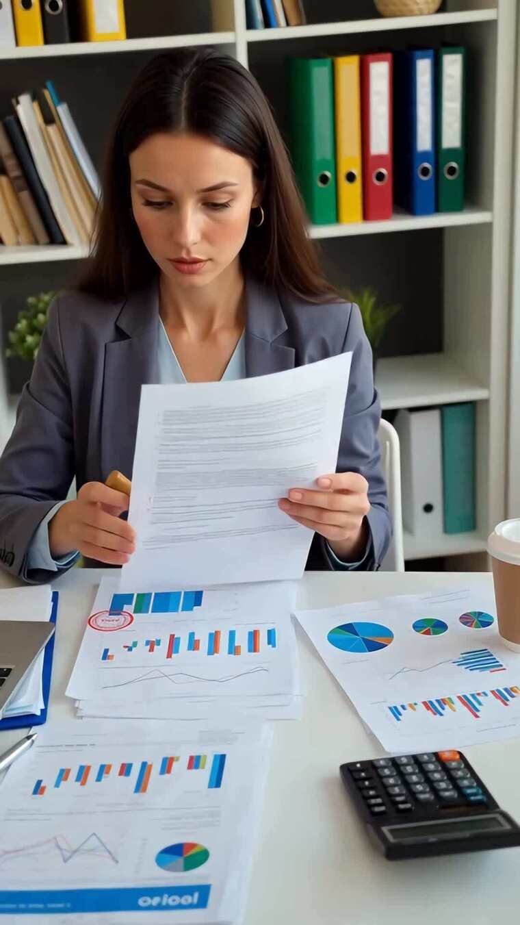 女商人办公室查看文件素材