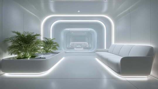 未来感十足的白色极简风格休息室