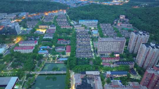 湖北武汉中国地质大学夜晚夜景航拍洪山区城