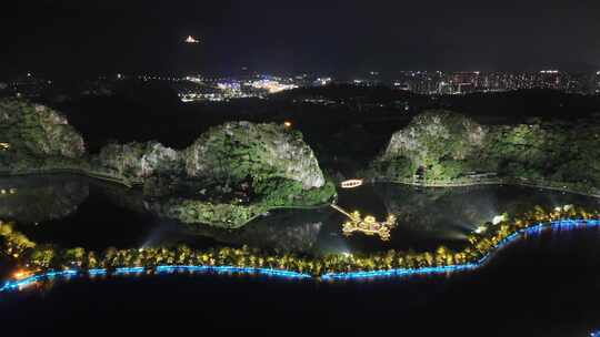 广东肇庆七星山夜景灯光航拍