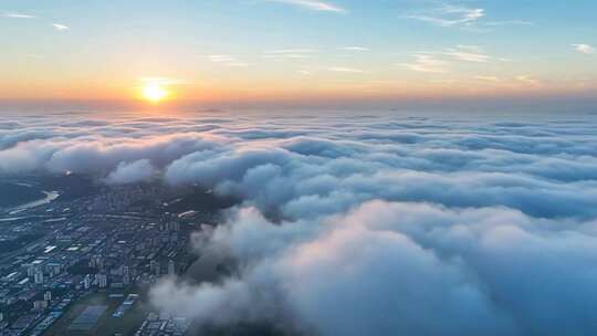 城市云海日出俯瞰景观
