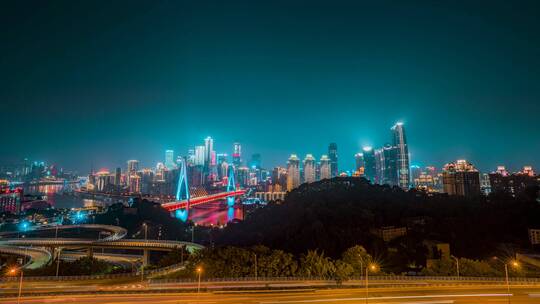 重庆_东水门长江大桥_来福士夜景_渝中半岛