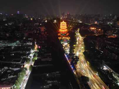 武汉黄鹤楼公园武珞路夜景航拍延时湖北武昌