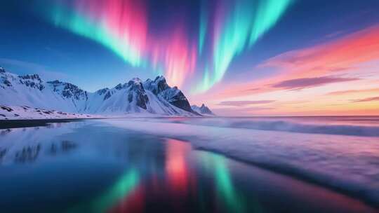 北极雪山极光风景素材