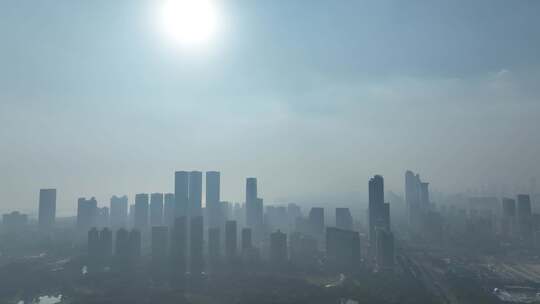 深圳城市逆光建筑阳光航拍城市日出