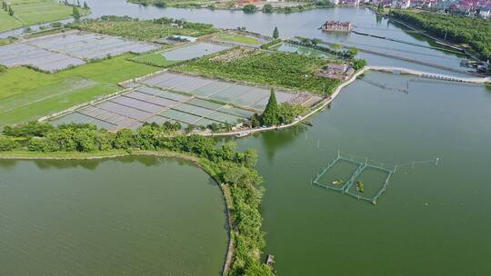 大自然湖景养鱼场与人工养殖河蚌珍珠池塘