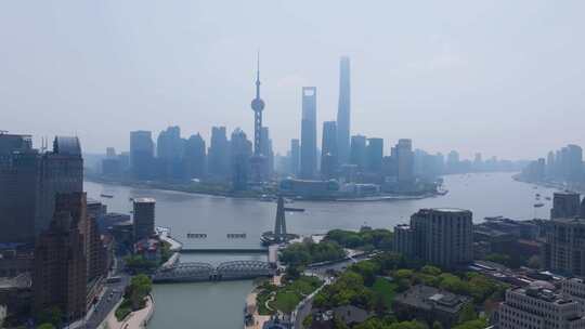 航拍上海浦东新区外滩城市风光视频素材模板下载