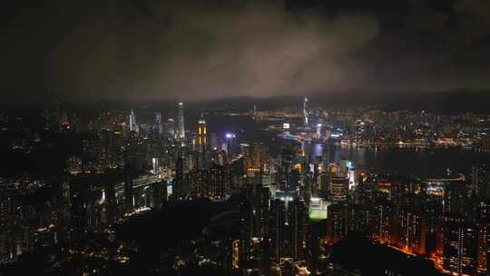 香港港岛城市夜景俯瞰视角航拍