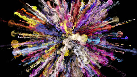 彩色粒子粉末爆炸五彩烟雾流体扩散特效视频