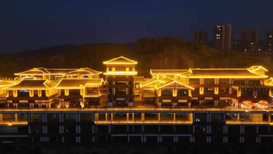 四川达州梦里巴国三里古街夜景航拍