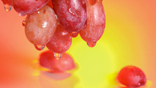 新鲜红提落水慢动作特写多镜头创意合集