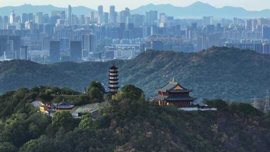 航拍先照禅寺与杭州地标