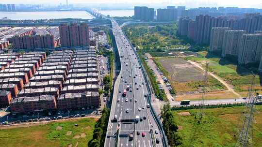 杭州钱塘新区立交桥车辆车流延时风景视频素