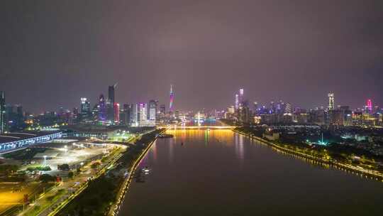 广州珠江两岸夜景灯光航拍延时4K