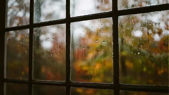 寒露霜降雨天窗户孤独伤感意境视频