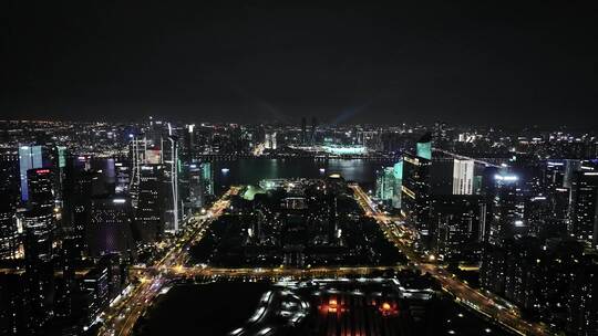 航拍杭州钱江新城夜景