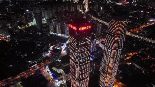 云南万达昆明双塔夜景西山区航拍延时城市地