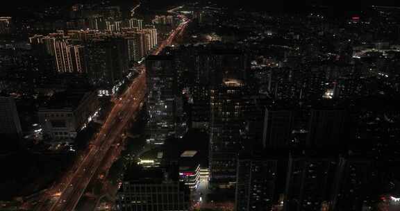 龙岩新罗龙岩大道京华中心城市大景夜景航拍