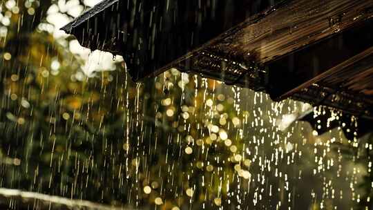 雨水 下雨 树叶 郊外