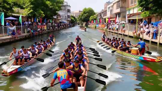 河道龙舟比赛现场
