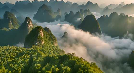 桂林山水合集山峰云海群山云雾缭绕自然风景