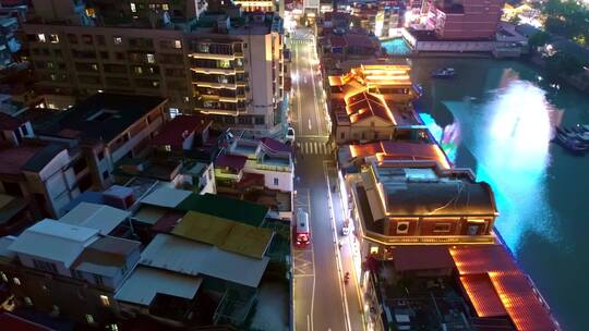 航拍厦门沙坡尾夜景