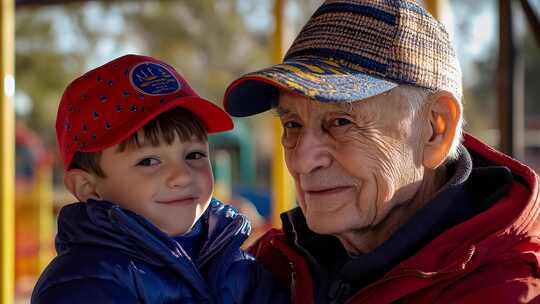 祖孙二人温馨对视笑容洋溢