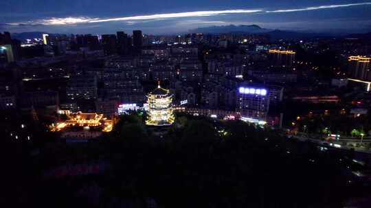 4K陕西安康夜景天际线航拍视频