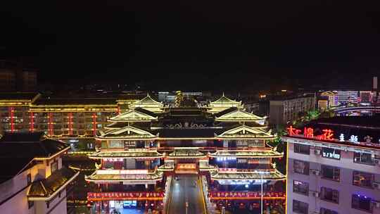 湖南怀化通道廊桥侗族廊桥风雨桥夜景航拍