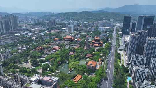 福州西禅古寺航拍城市寺庙古建筑景观风景