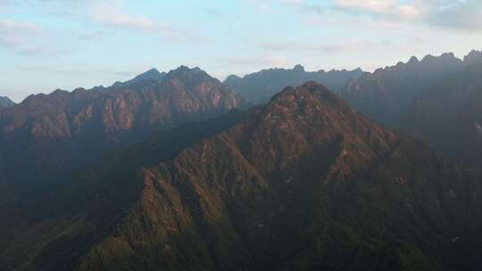 安徽省黄山市黄山风景区北大门景观日落航拍