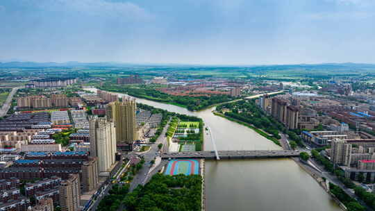 中国吉林梅河口辉发河梅河口大桥城市航拍