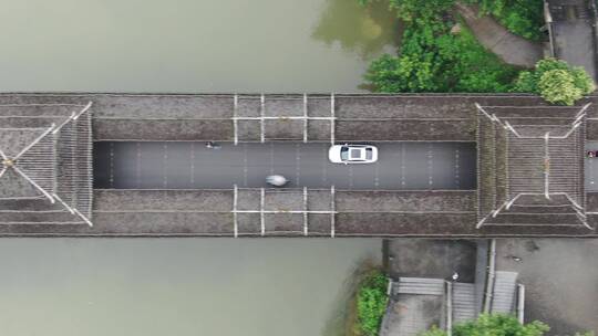 城市航拍湖南城步风雨桥地标建筑