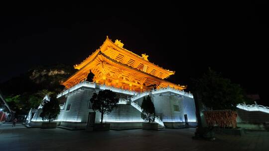 广西柳州文庙中式庭院宫殿大殿深宫后院夜景