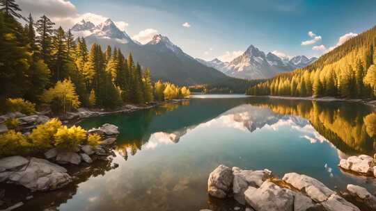 山林湖泊自然风光全景