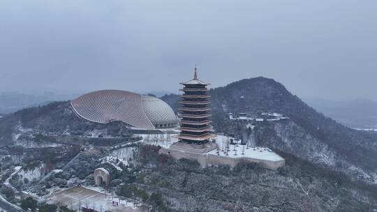 航拍南京牛首山风景区雪景视频素材模板下载