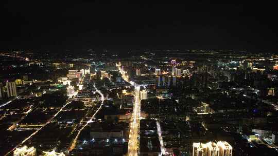 航拍福建漳州城市夜景灯光交通