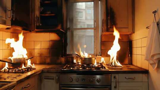 厨房灶台起火场景
