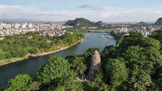 桂林漓江山水甲天下秀峰区城市航拍风光